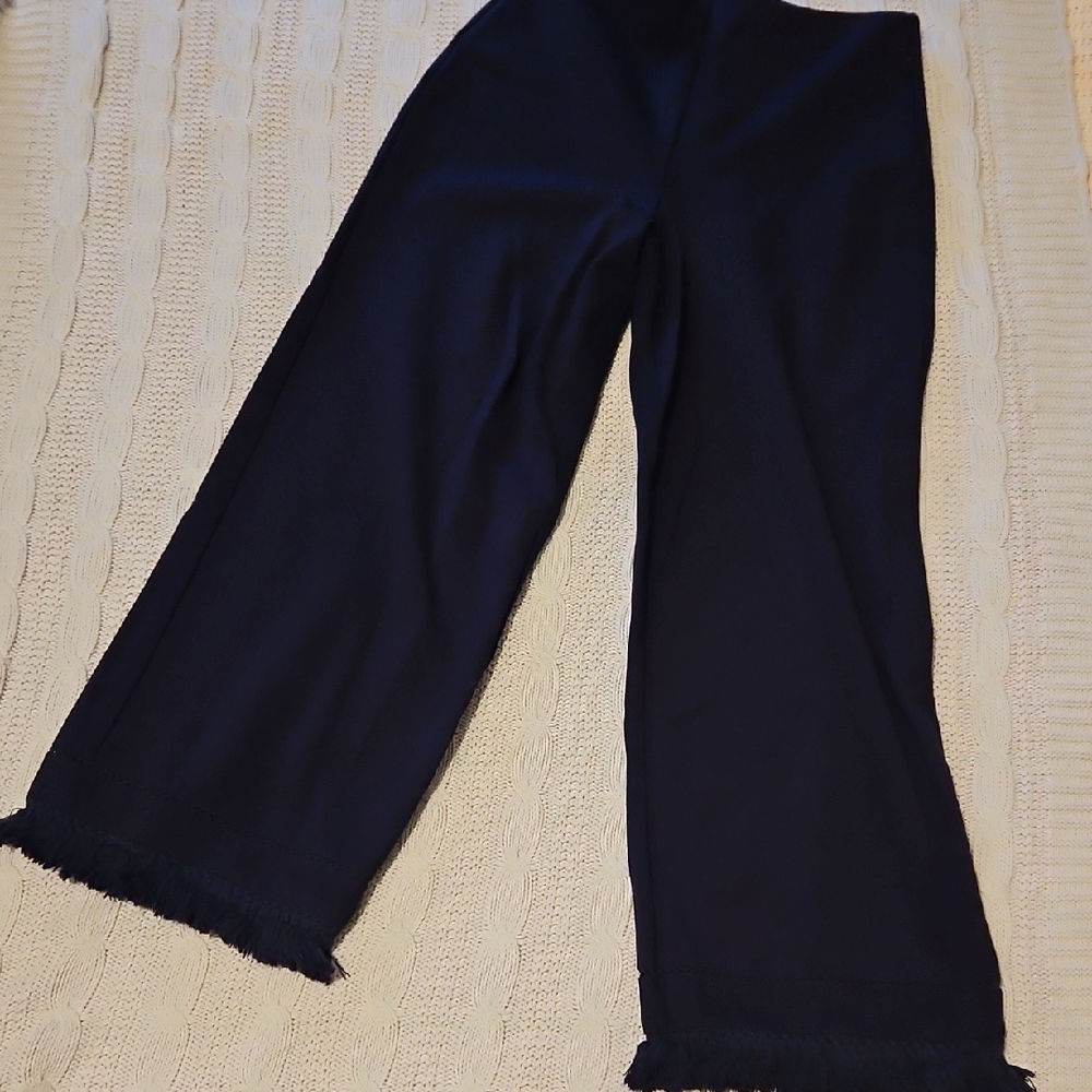 Lysse New York Navy Wide-Leg Pants with Fringe Hem